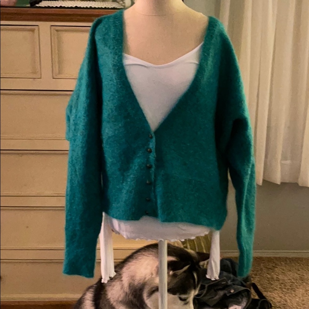 Turquoise button down sweater - Picture 2 of 5